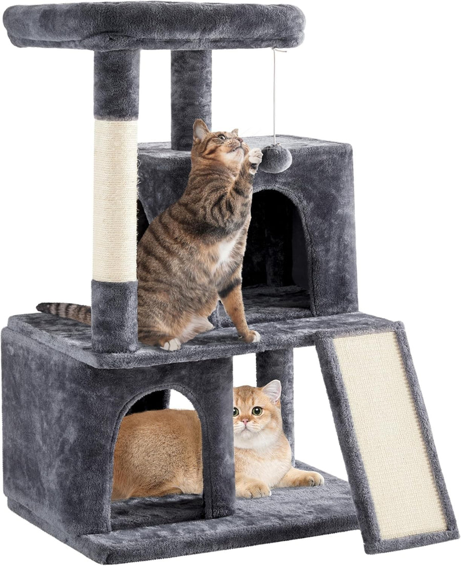 106cm Cat Tree Tower Multi Level Double Condo Scratching Post Dark Grey