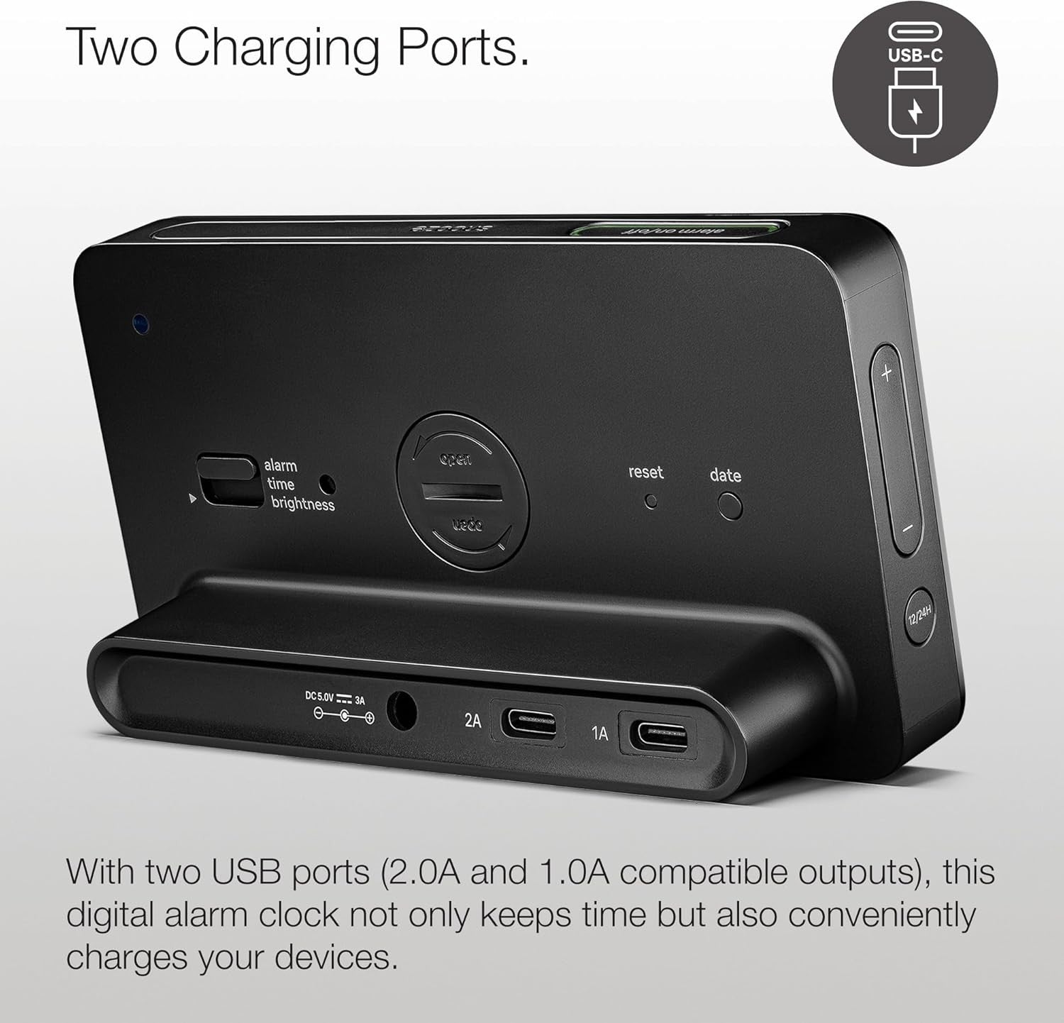 Digital Alarm Clock LCD Display USB C Charging Touch Snooze Bedside
