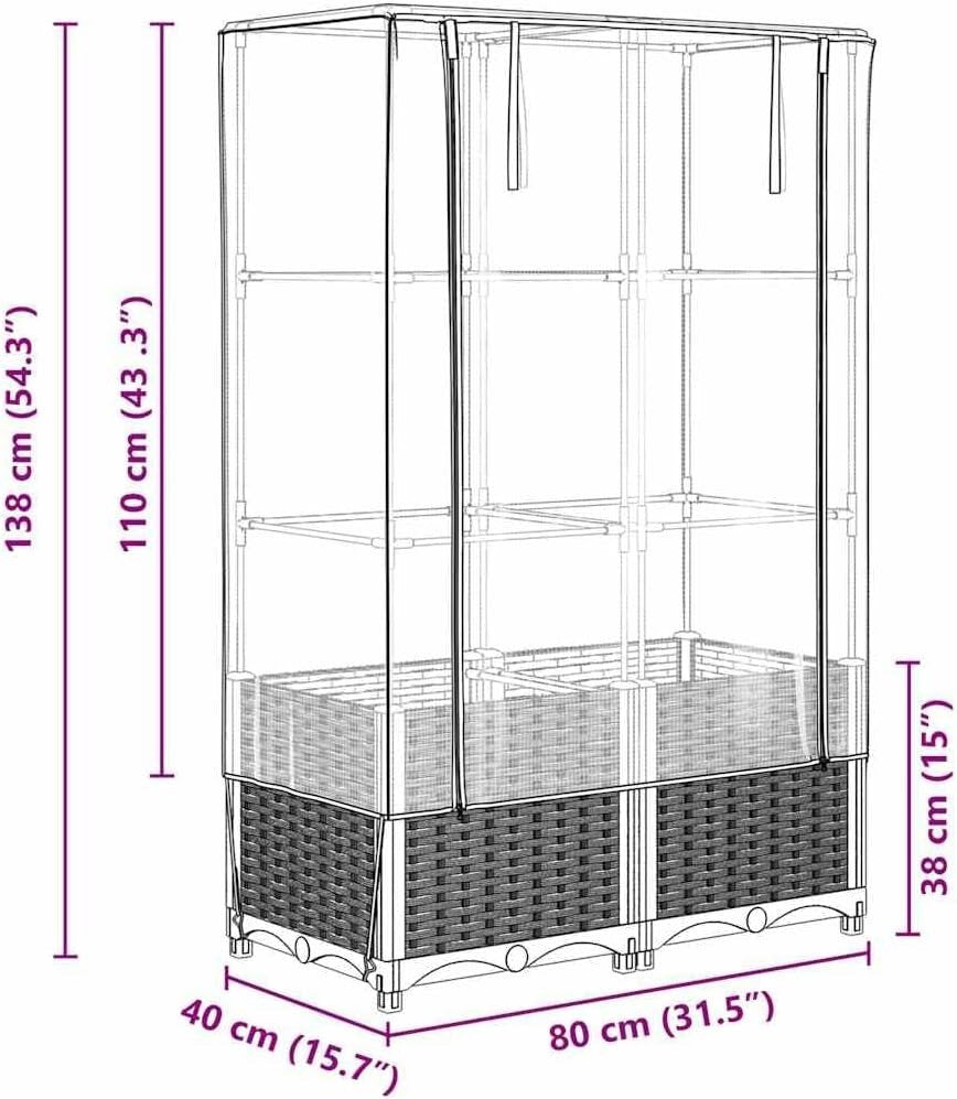 Raised Bed Planter with Greenhouse Cover 80x40x138cm