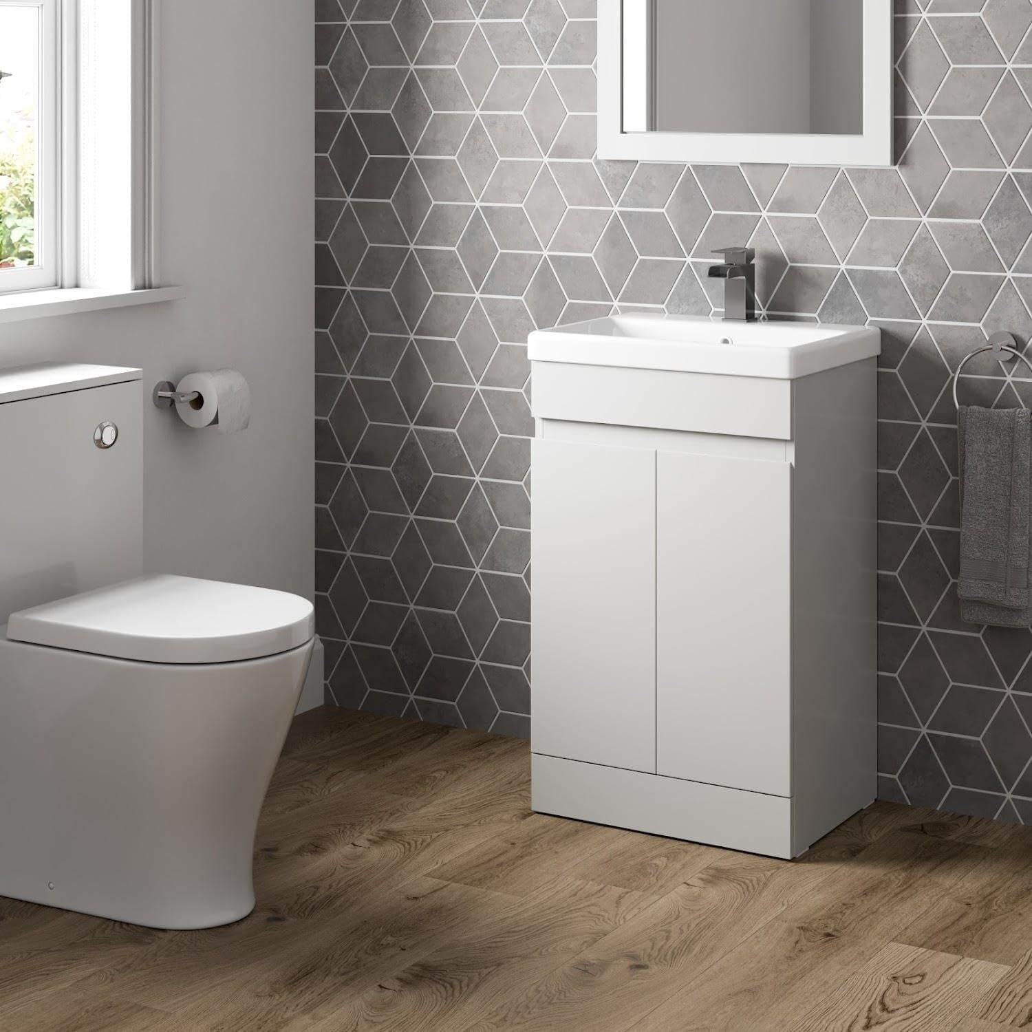 White Gloss 500mm Bathroom Vanity Unit with Ceramic Sink | Modern Basin Cabinet
