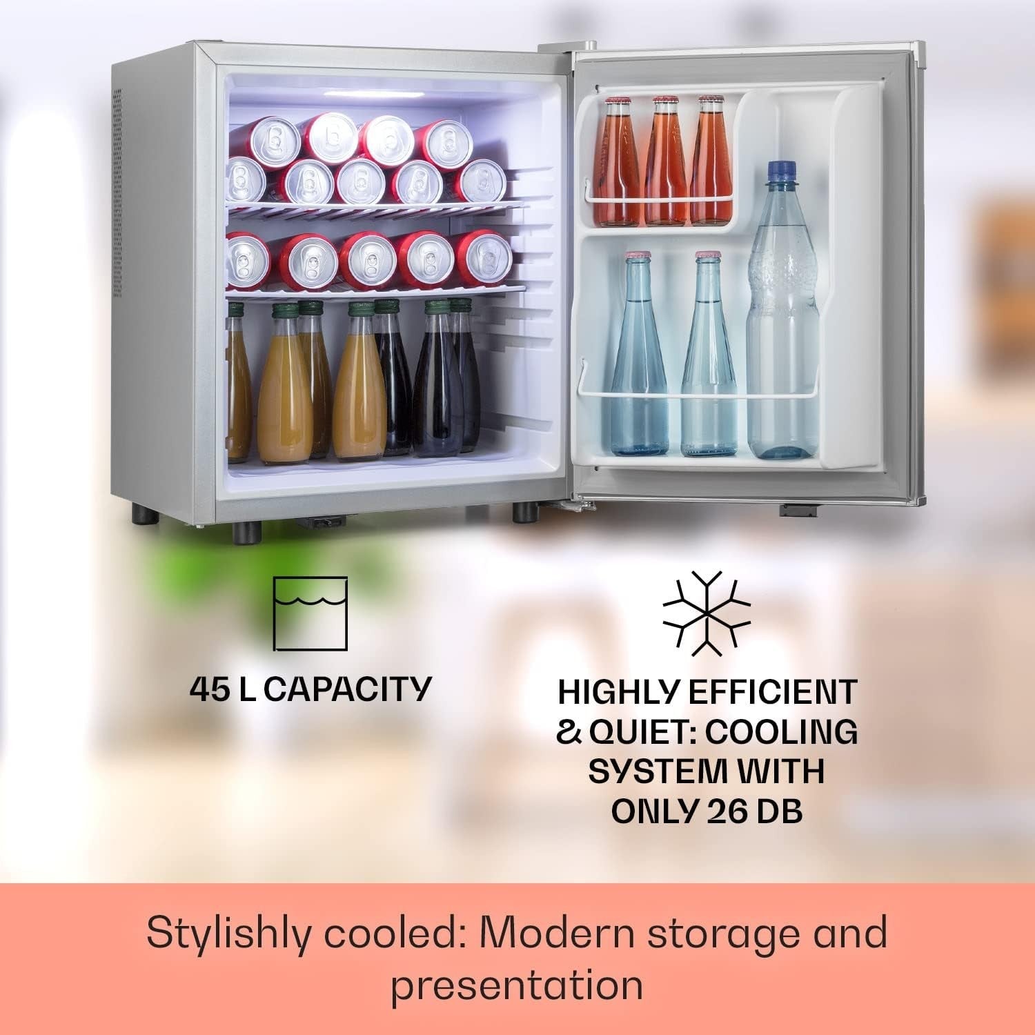 45L Mini Fridge Silver Portable Cooler and Drinks Fridge Adjustable Shelves