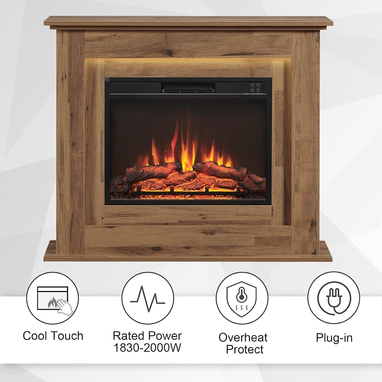 Electric Fireplace 39" Freestanding Heater with Realistic Flame & Remote