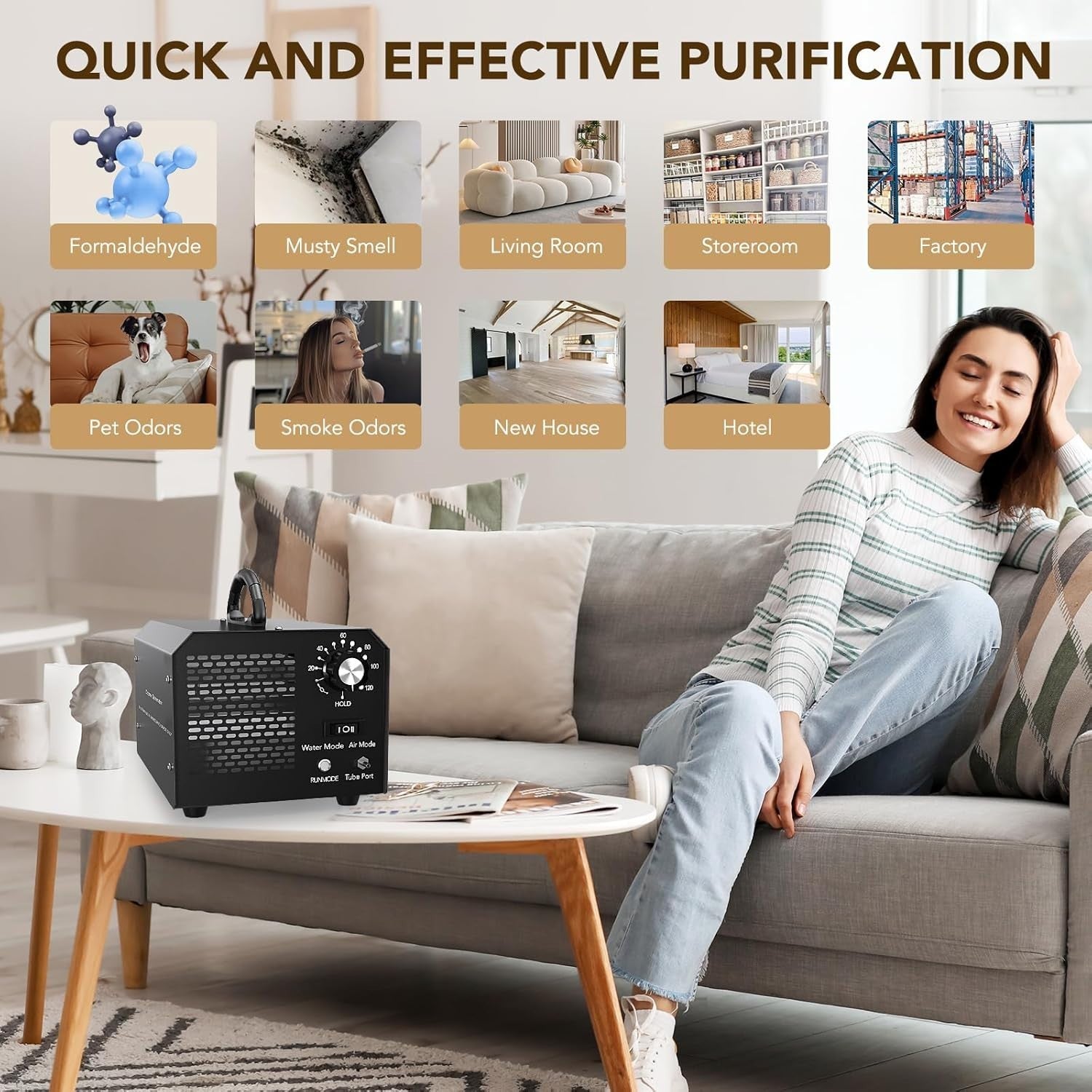 Ozone Generator 30000mg/h Odor Eliminator Air Water Mode Room Deodorizer
