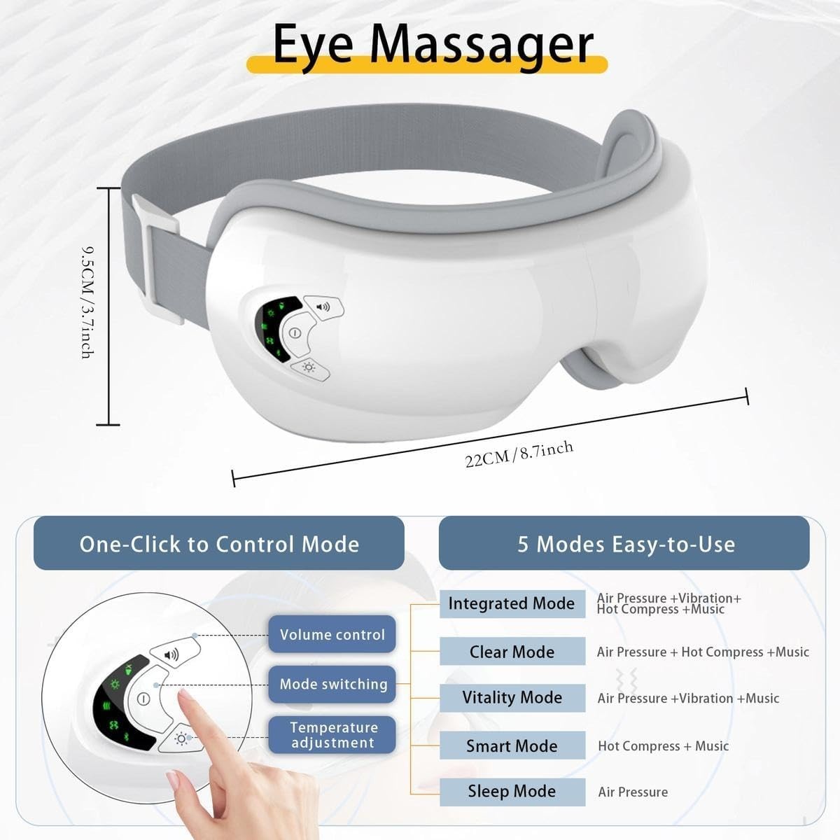4 in 1 Heated Eye Mask Bluetooth Compression Vibration Sleep Aid