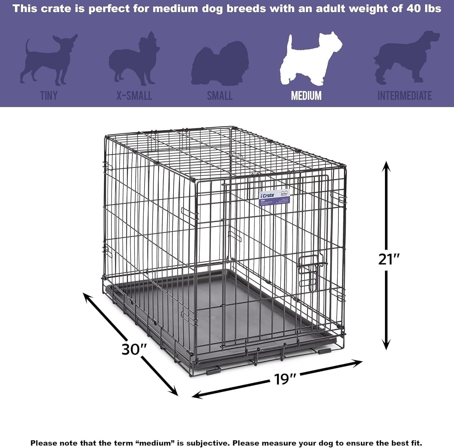 Portable Single Door Dog Crate 77cm with Divider, Leak-Proof Pan & Secure Lock