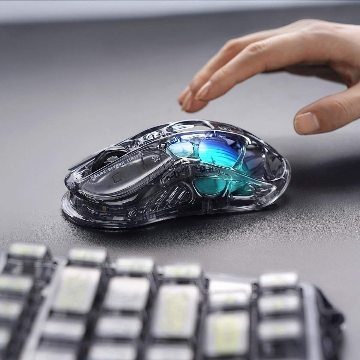 Transparent RGB Wireless Gaming Mouse 26K DPI 79g 5 Button Pro