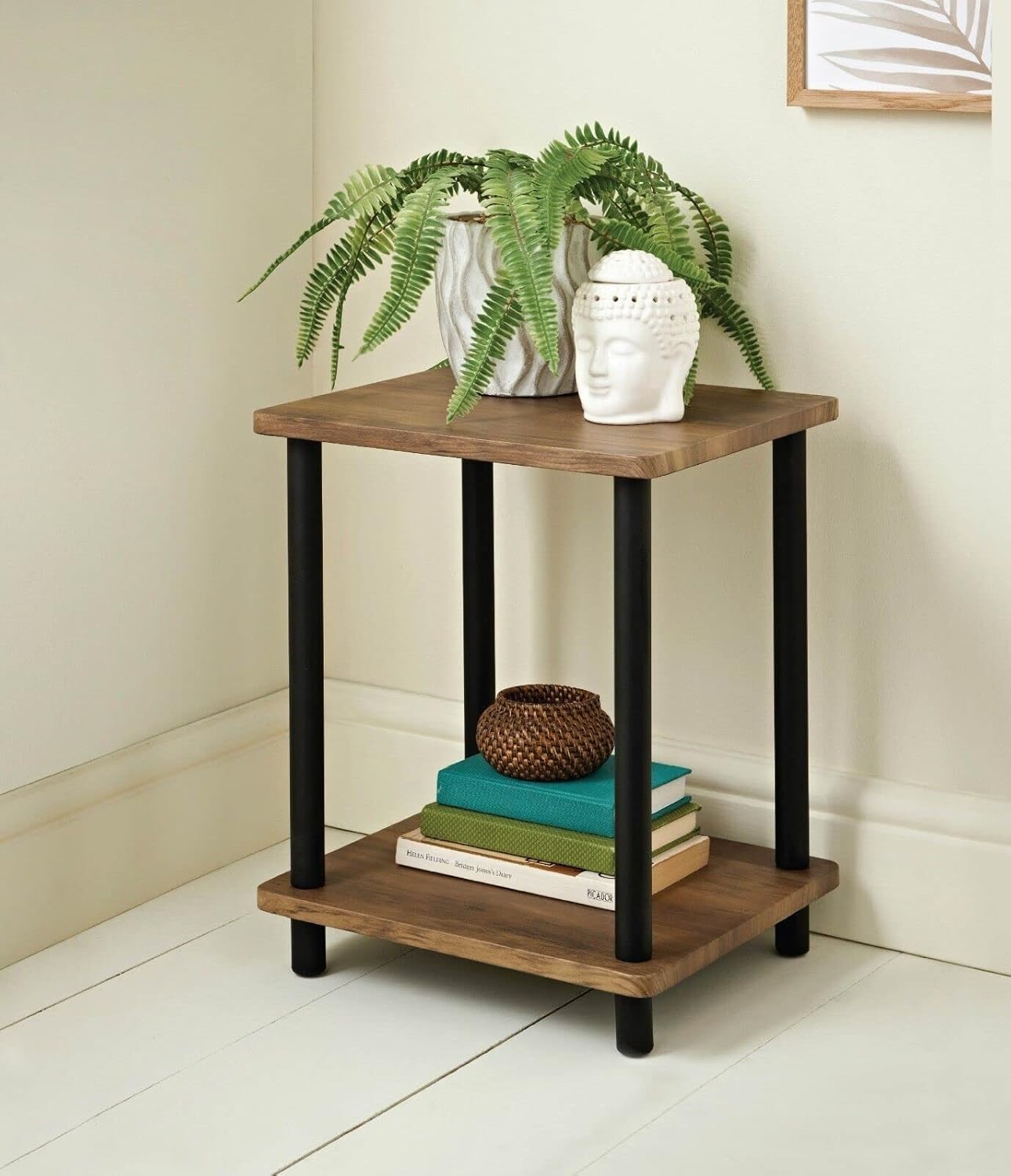 2 Tier Side Table with Storage Small Nightstand Coffee Table 34x29x41cm