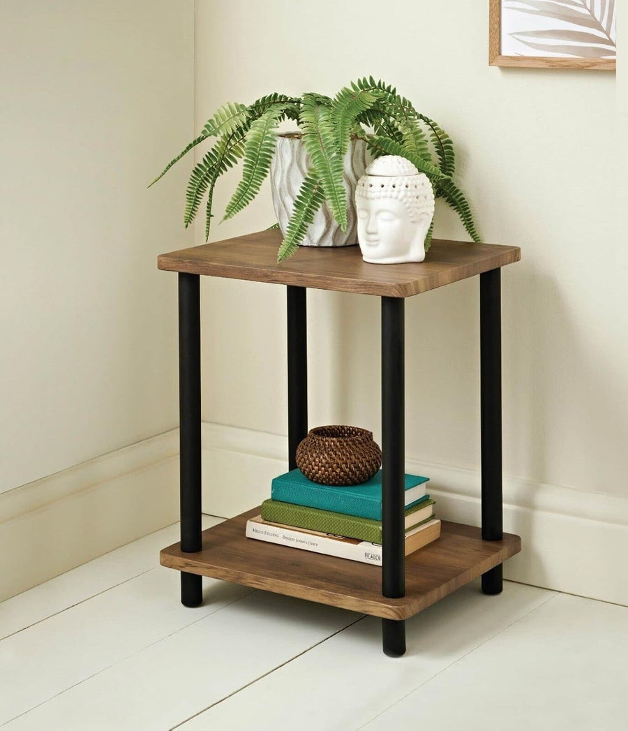 2 Tier Side Table with Storage Small Nightstand Coffee Table 34x29x41cm