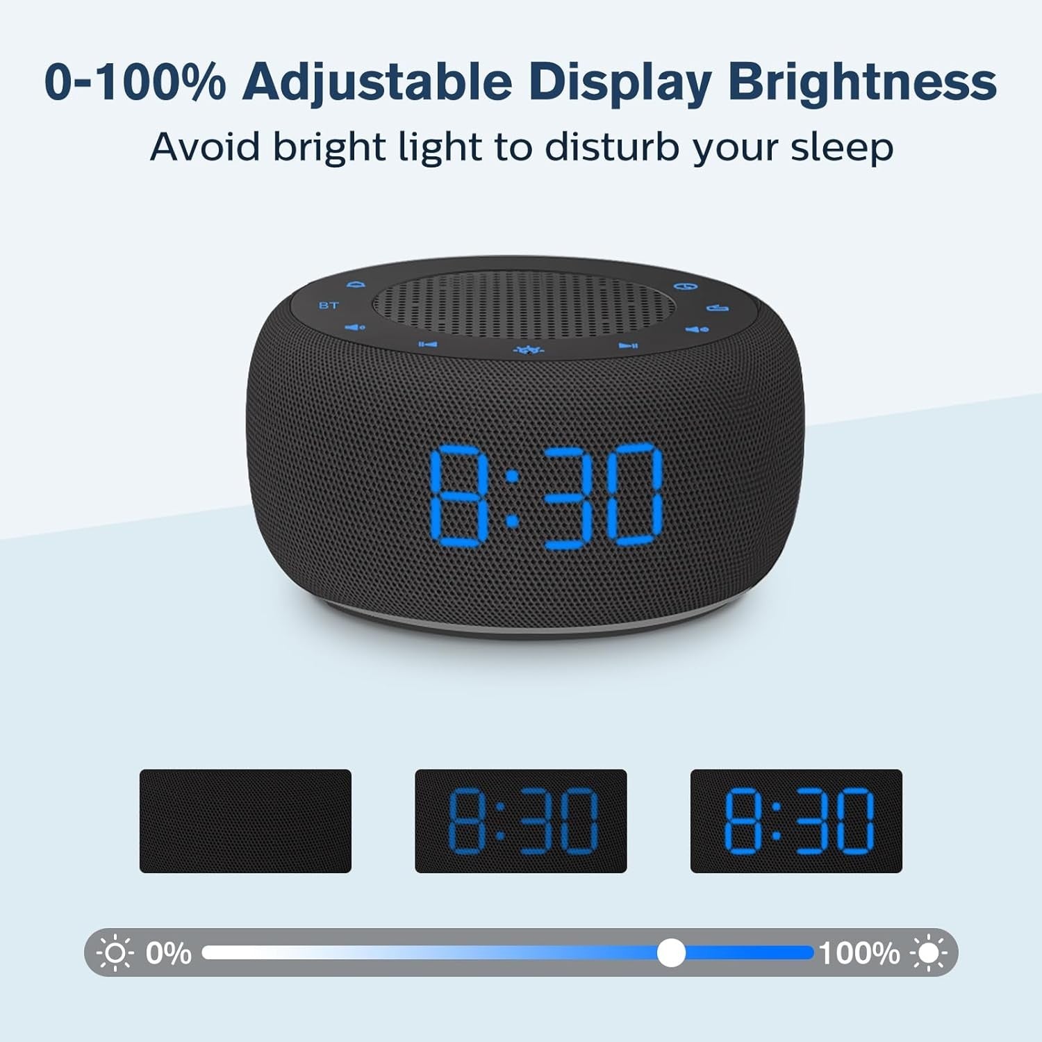 Black Bluetooth Speaker Alarm Clock FM Radio LED Display Bedroom