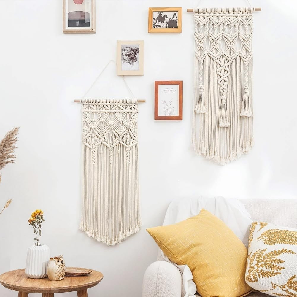 Set of 2 Macrame Wall Hangings Boho Chic 28"x13" Decor
