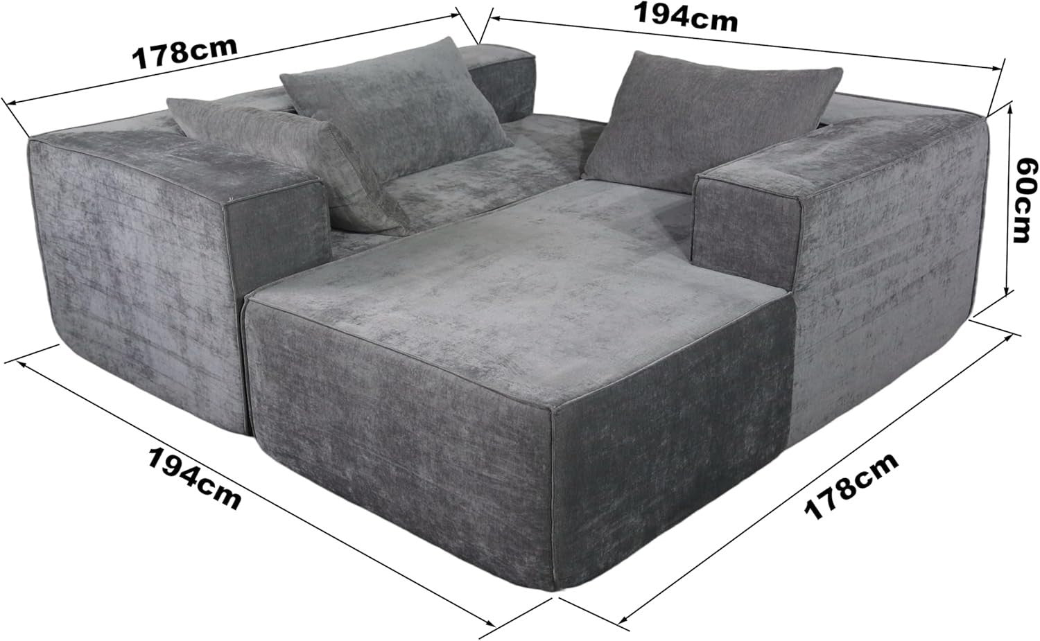 Modern L-Shaped Convertible Sofa Bed Grey Fabric Couch for Small Spaces