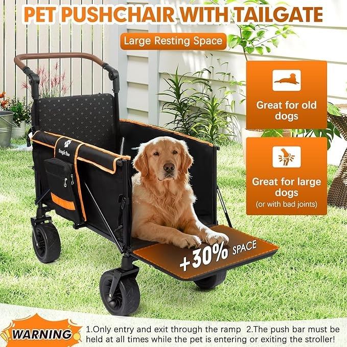 Heavy Duty Dog Stroller for Large Dogs Foldable Terrain Pushchair Ramp