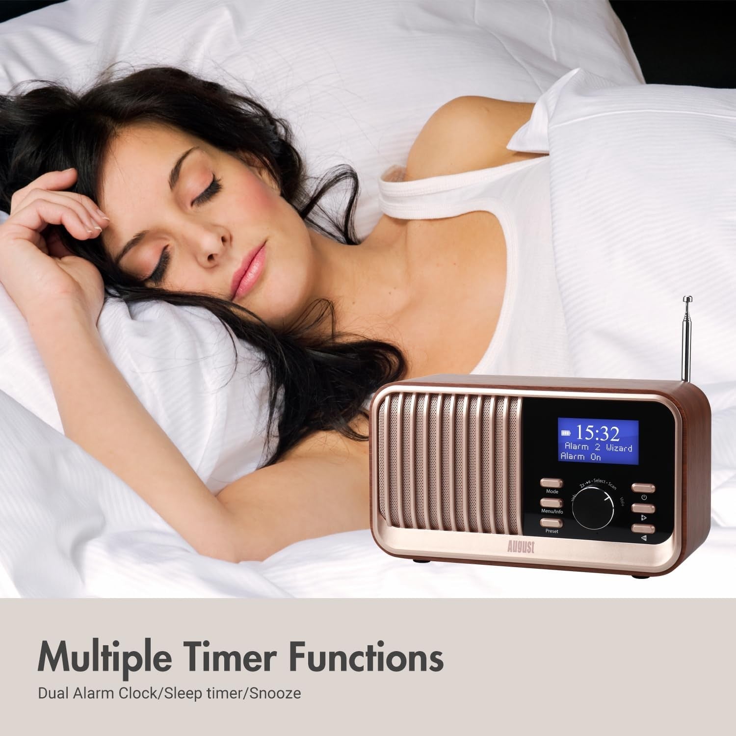 DAB DAB+ FM Radio Bluetooth Rechargeable Dual Alarm Remote USB AUX