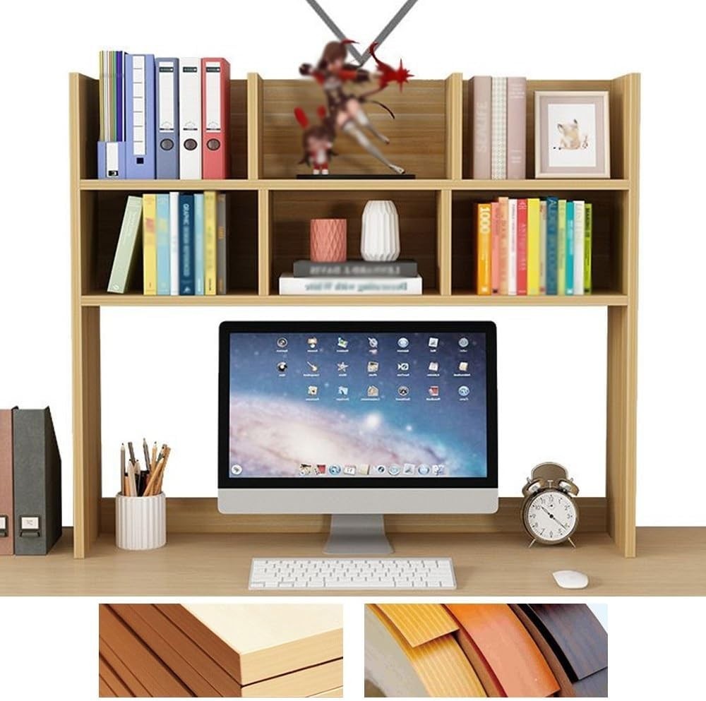 Wood Desktop Bookshelf Organizer | 7-Shelf Countertop Storage Hutch 60cm Natural