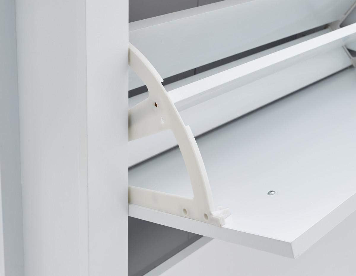 Deluxe White Shoe Cabinet with 2 Doors & 3 Drawers 73x24x108 cm