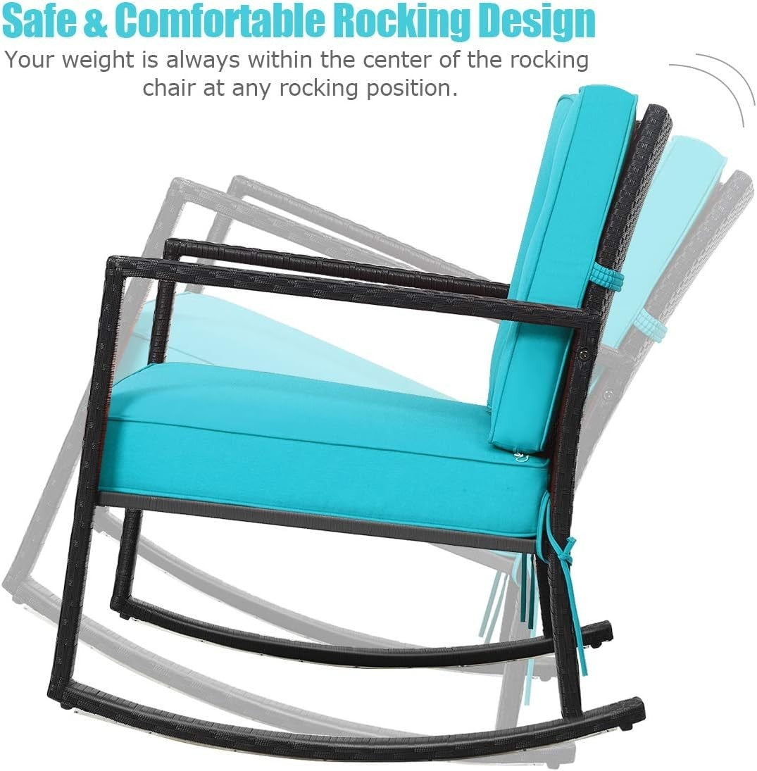 Outdoor Turquoise Rocking Chair with Cushions & Armrests Patio Glider