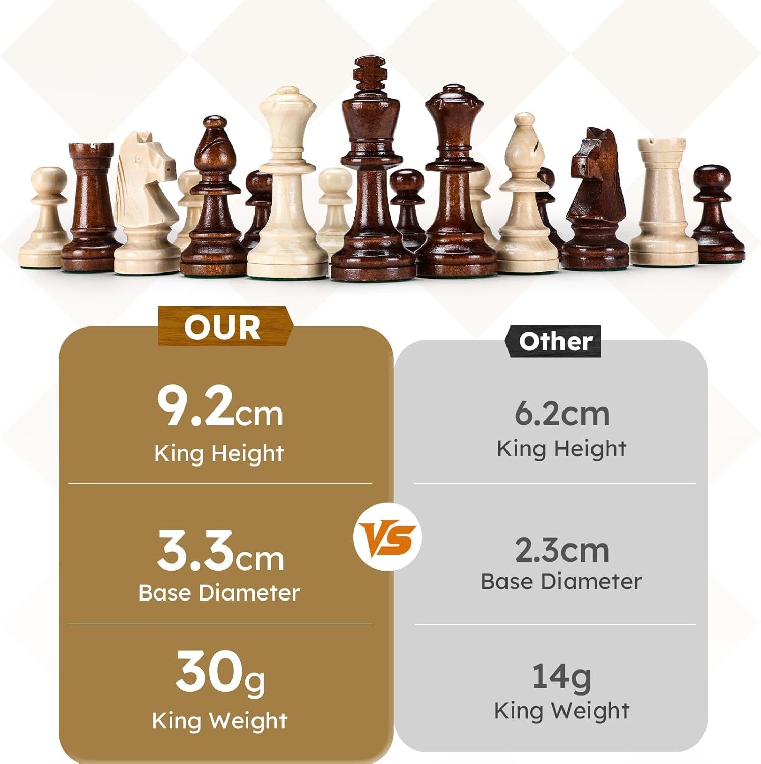Large 19" Wooden Chess Set Foldable Tournament Board Weighted Pieces Extra Queen