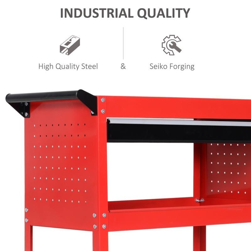 3-Tier Tool Trolley Cart with Drawer | Red Garage Workshop Storage Unit