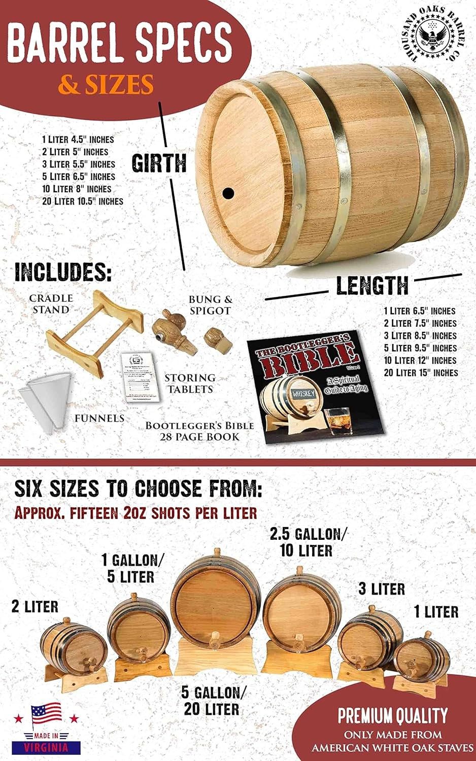 20L Oak Aging Barrel with Stand & Spigot | Large Whiskey Rum Wine Maker