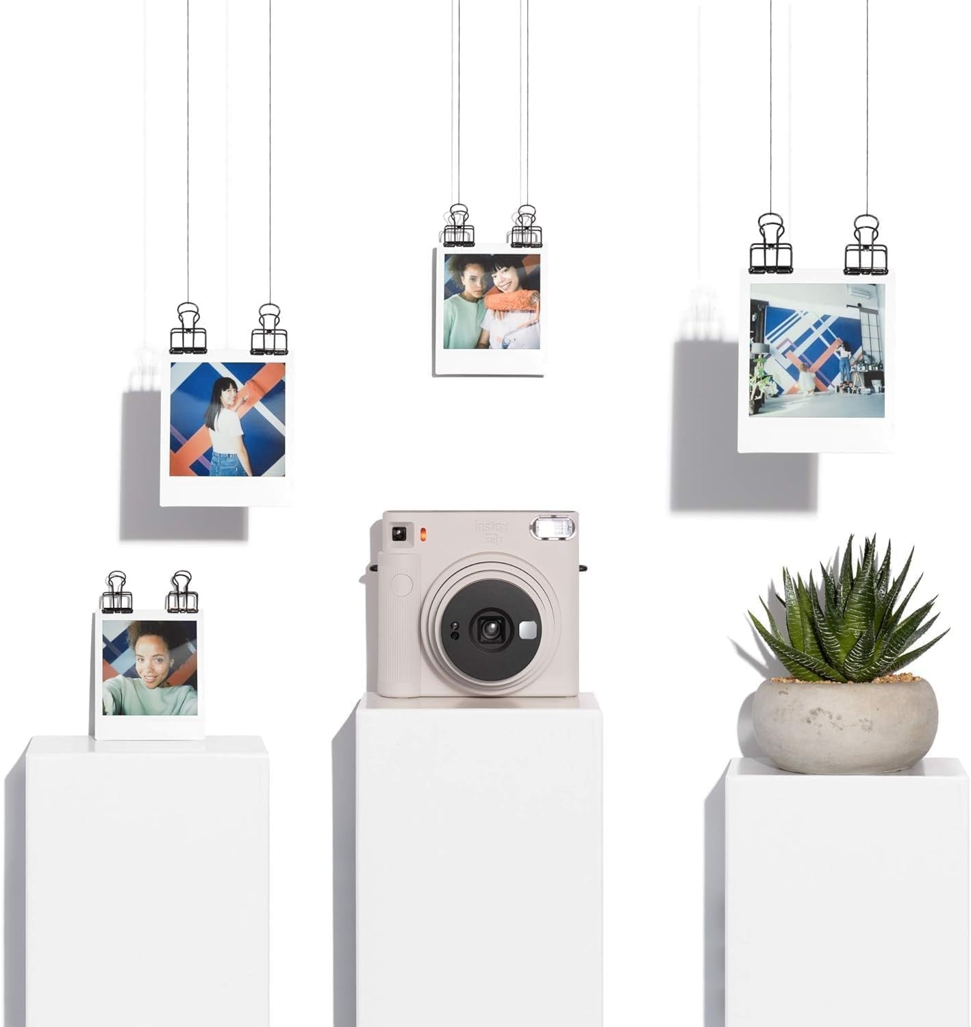 Square Instant Camera Chalk White Selfie Mirror Auto Exposure Camera