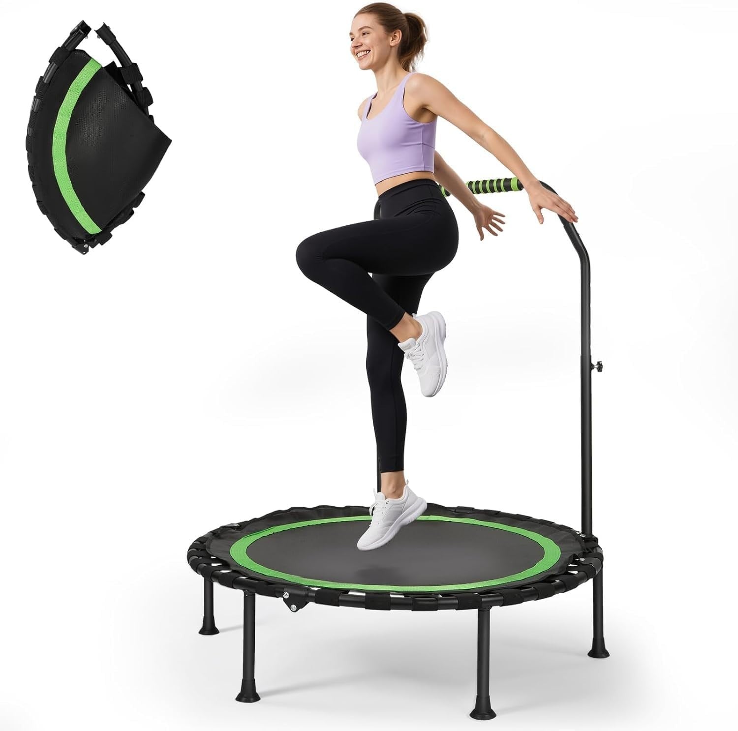 Quiet Folding Fitness Trampoline w Handle 5 Height Levels 150kg