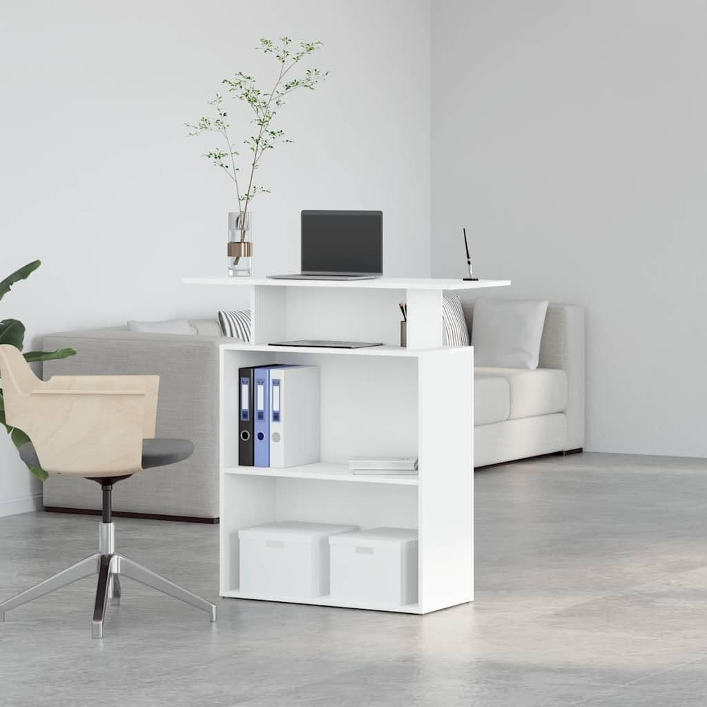 White Reception Desk 100x40x104cm Modern Office Counter with Storage Shelf