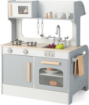2 Sided Kids Wooden Play Kitchen Diner Set Grey Pretend Toy