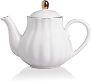 Ceramic Teapot 1100ml White Tea Pot w/ Stainless Infuser 5-6 Cups