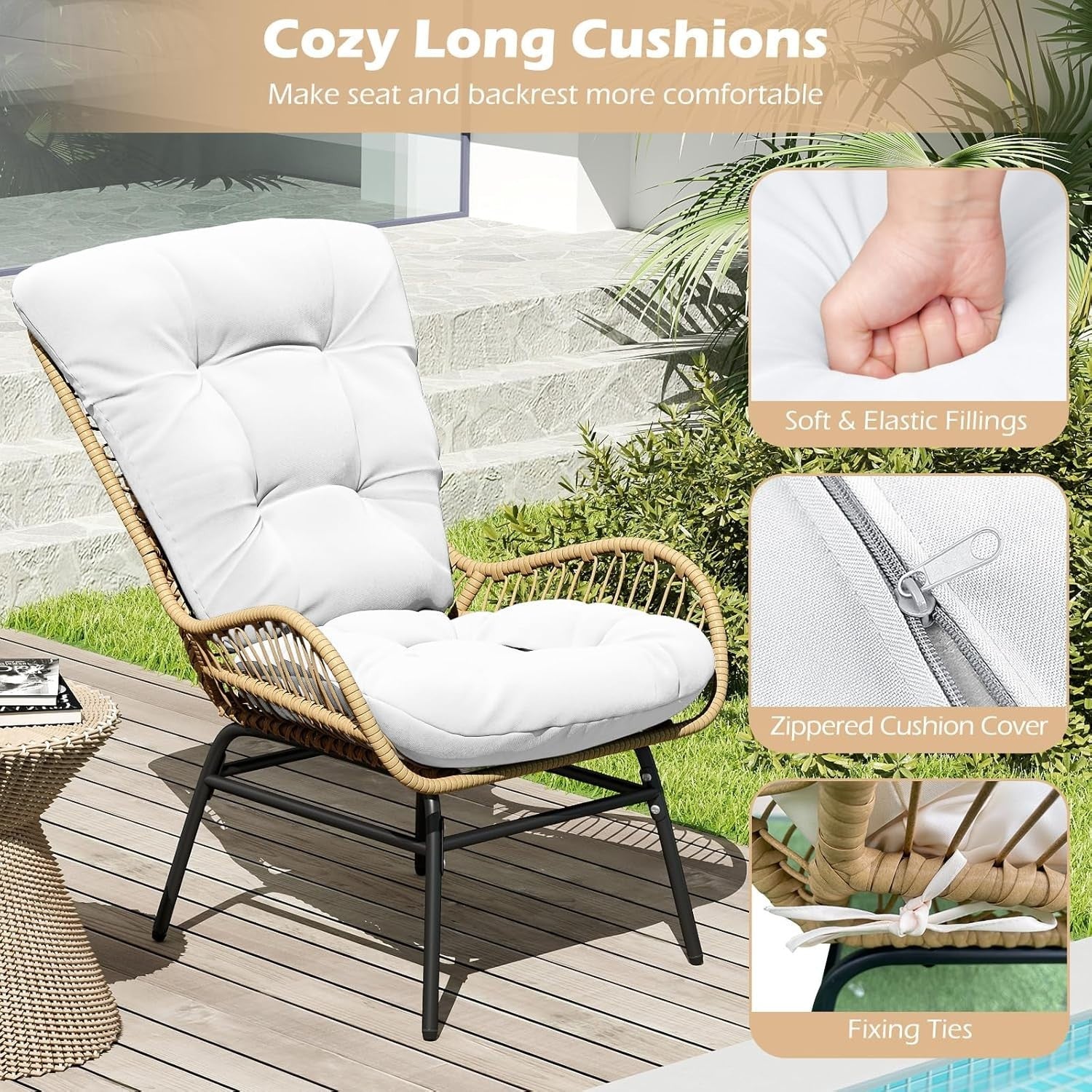 Luxury Rattan Garden Armchair Plush Cushion Lounge Chair Patio Balcony
