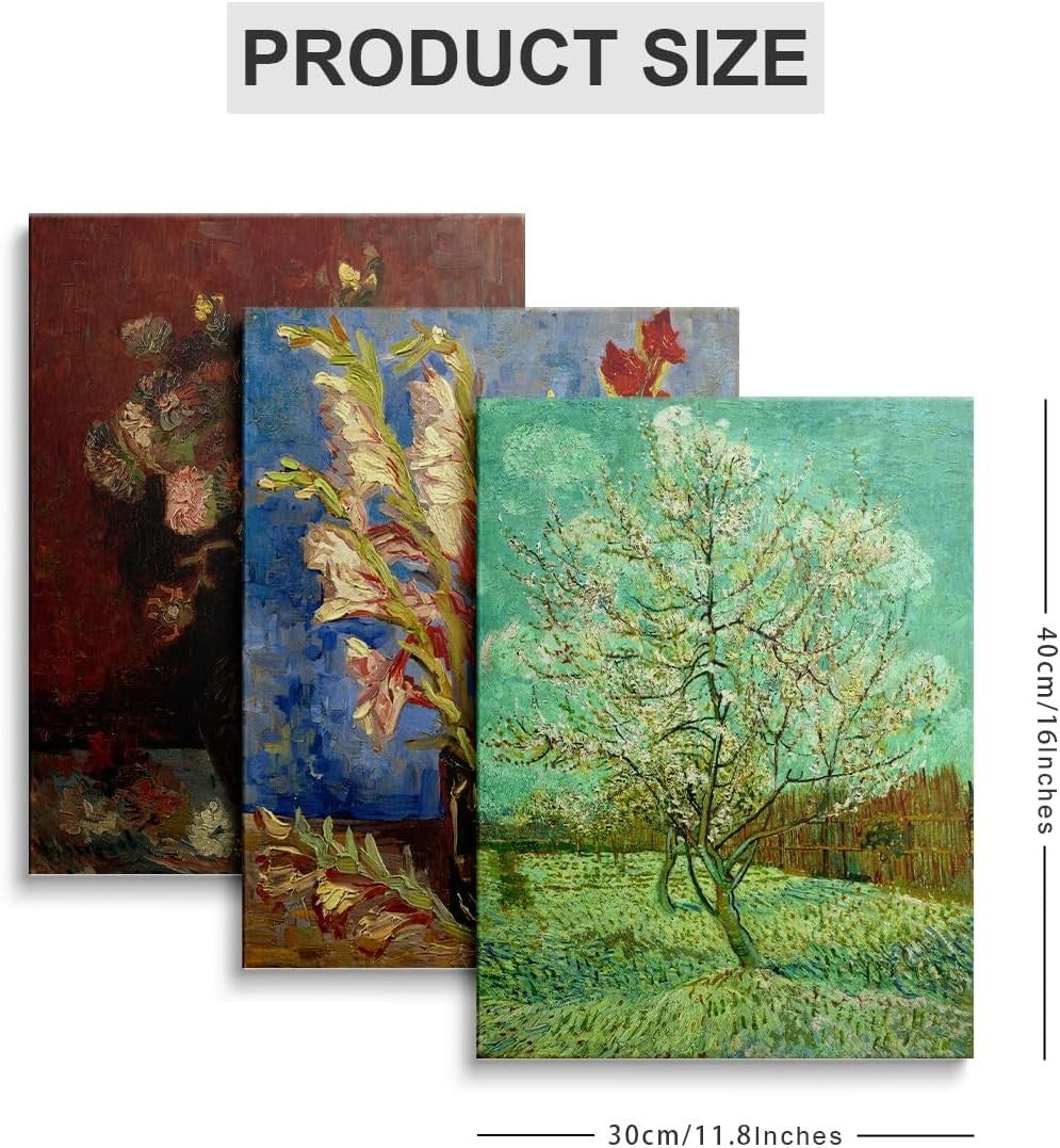 Vintage Floral Wall Art Set of 3 Framed Canvas 12x16in