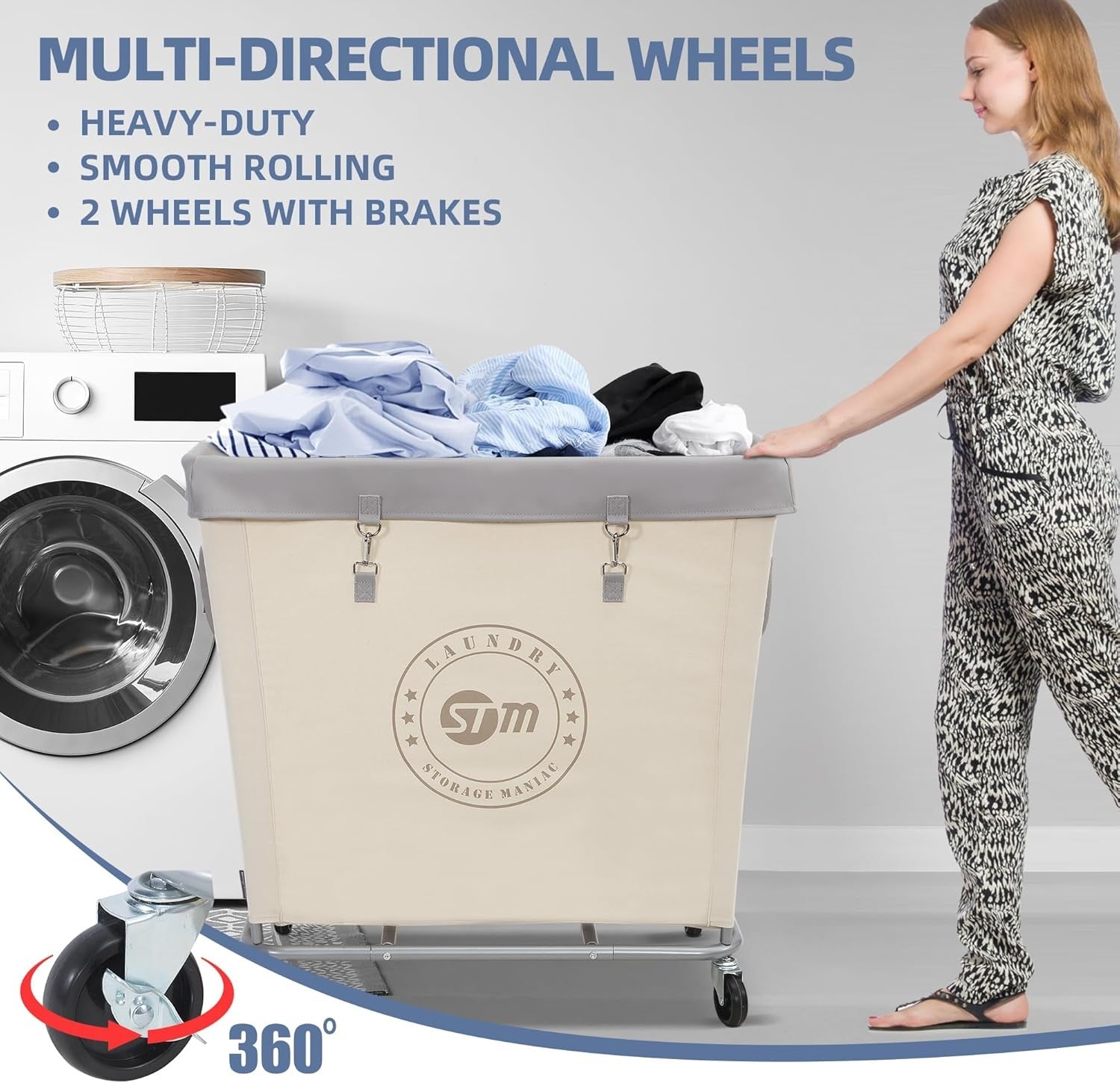 320L Industrial Laundry Hamper on Wheels | Heavy-Duty Cart | Large Canvas Bin