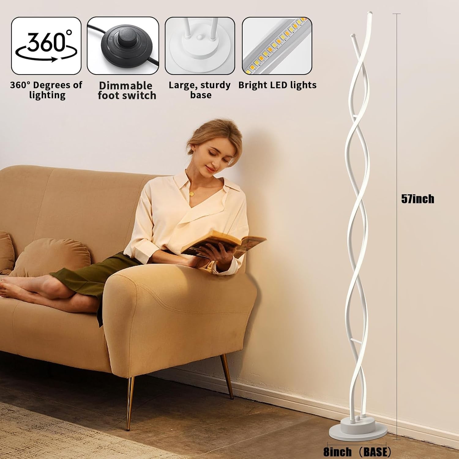 LED Floor Lamp Dimmable Remote Control 3 Colour Modern Standing Light
