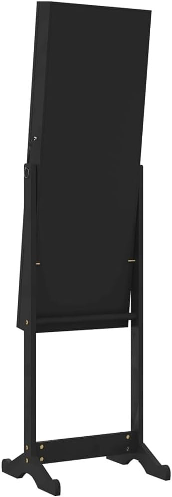 Lockable Standing Mirror Jewelry Cabinet Frameless Storage Armoire Black