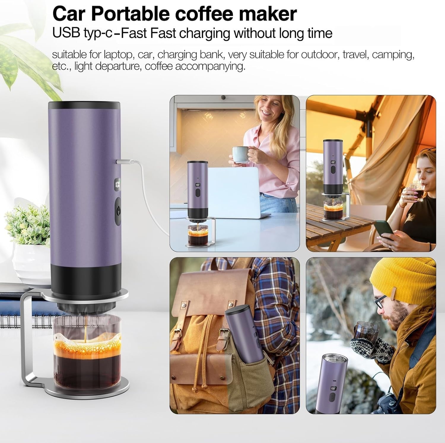 Portable Espresso Maker 3-in-1 Self-Heating Travel Coffee Machine 20Bar Compact