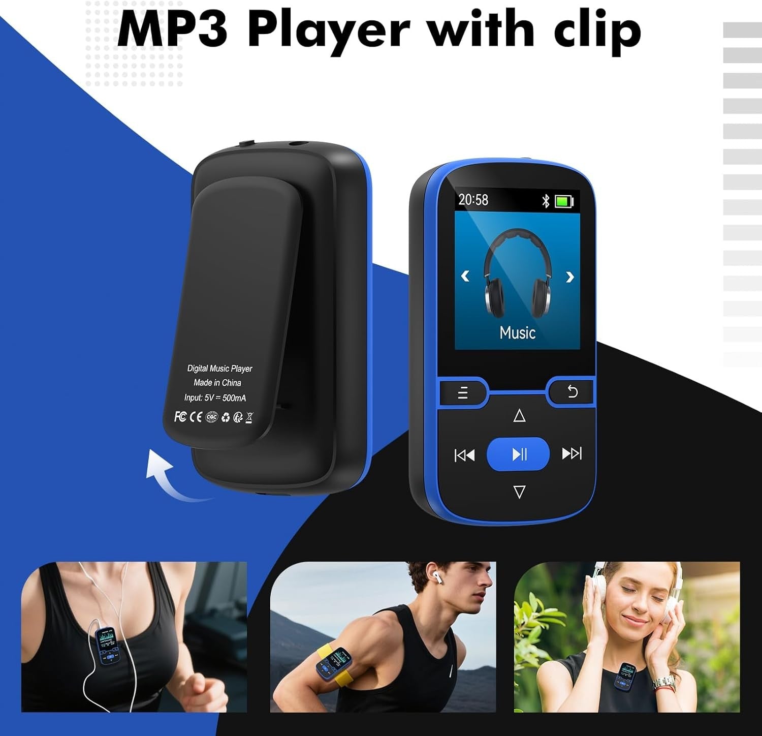 64GB Bluetooth 5.3 Clip MP3 Player FM Pedometer