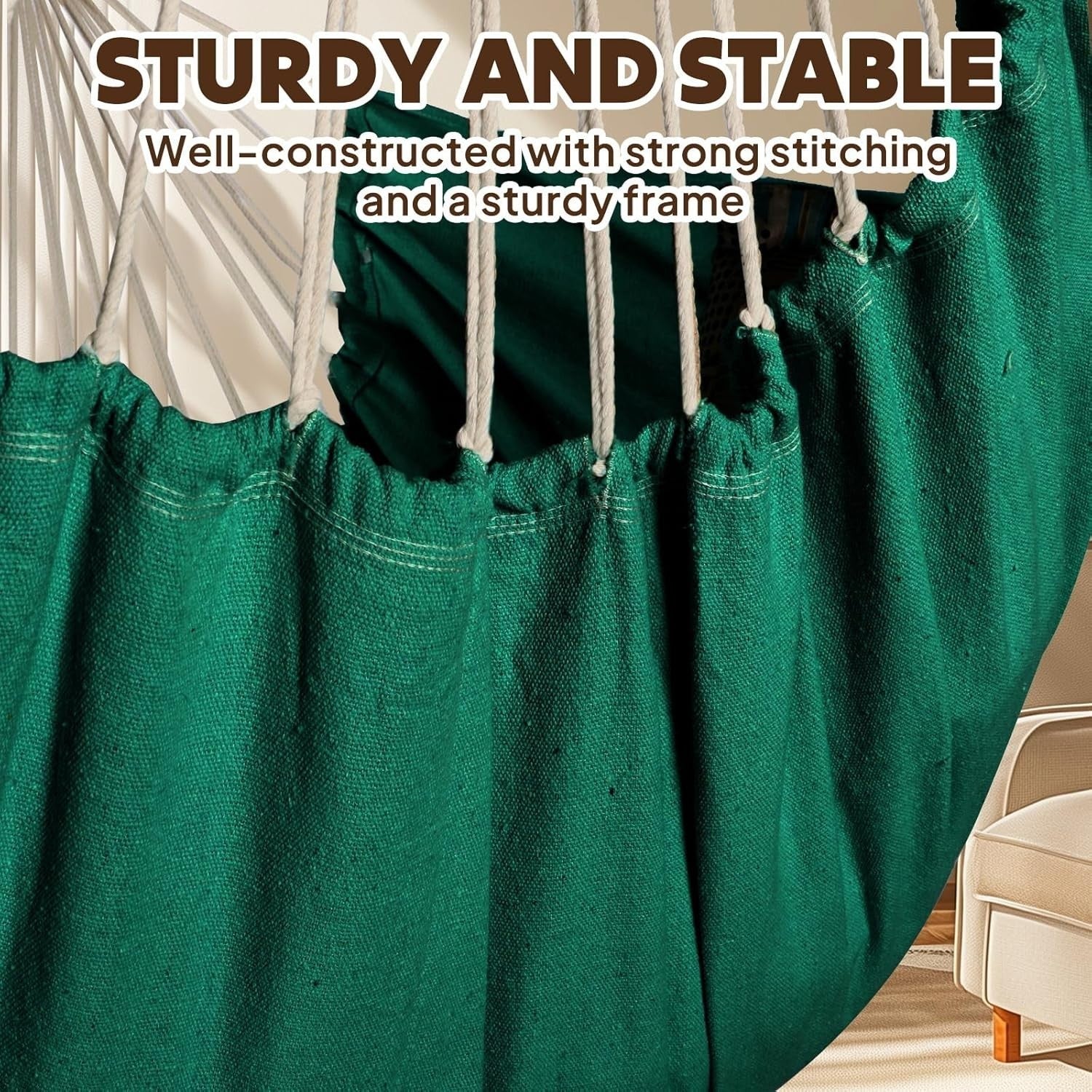 Dark Green Hammock Chair with 2 Cushions & Straps | 500lbs Indoor Outdoor