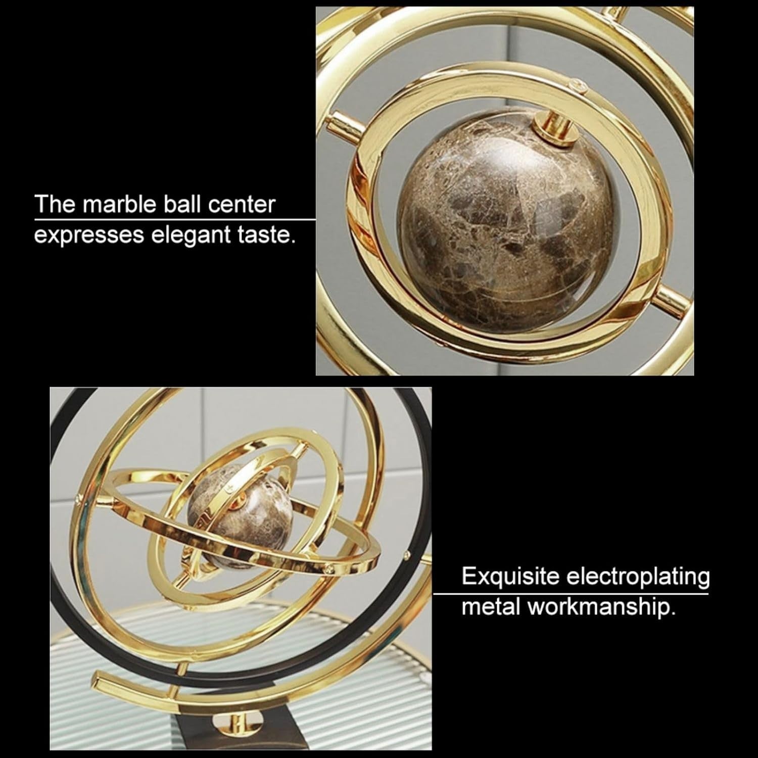 Modern Abstract Metal Globe Sculpture Ornament Luxury Art Deco Home Decor Black