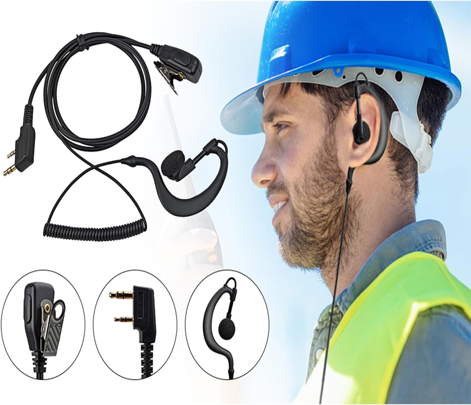 Dual Band Walkie Talkie VHF UHF NOAA Long Range Orange G Shape Earpiece