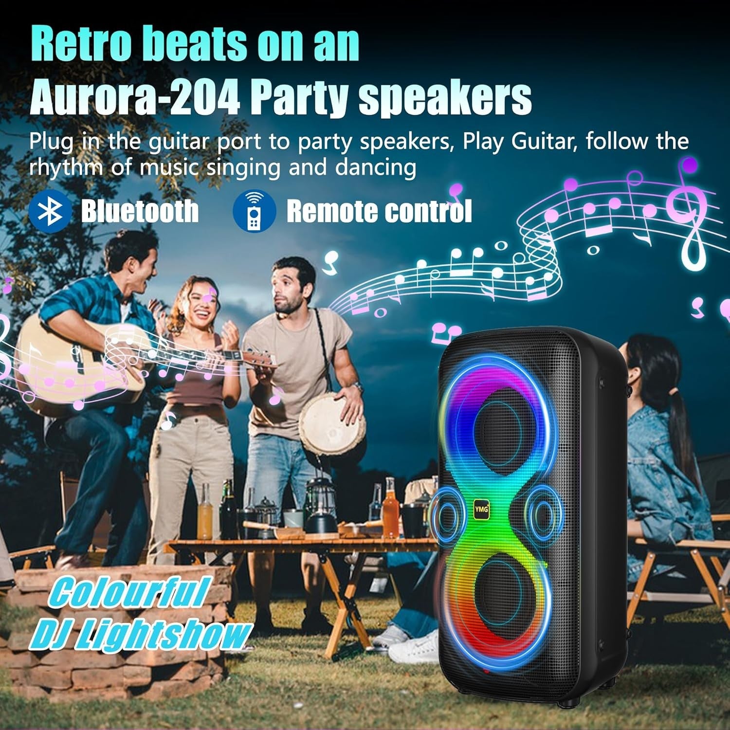 Blue YMG Karaoke Machine 2 Mics 300W Bluetooth Party Speaker