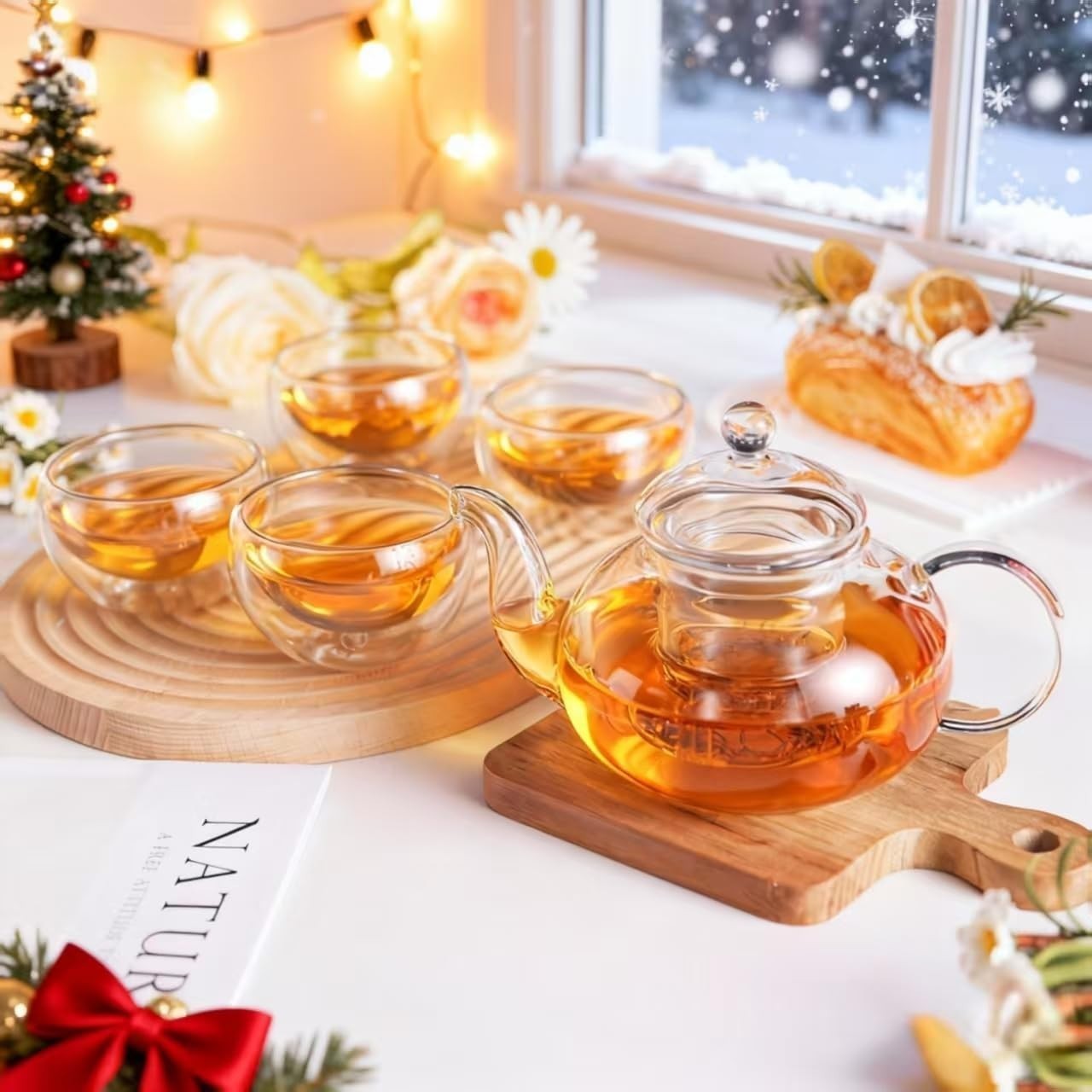Glass Teapot 1000ml Stovetop Safe Tea Maker with Removable Infuser