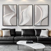 Large Framed Abstract Wall Art 3 Panel Silver Grey 24x36in Modern Decor