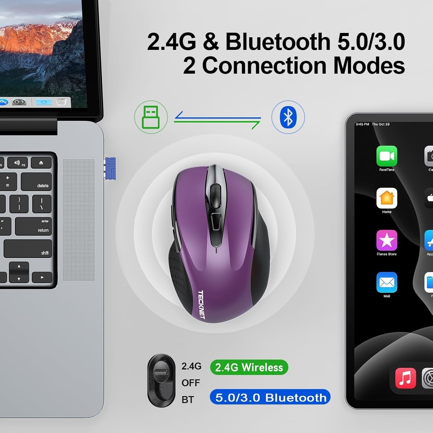 Quiet Bluetooth Wireless Mouse 4800DPI Ergonomic Rechargeable for Laptop PC