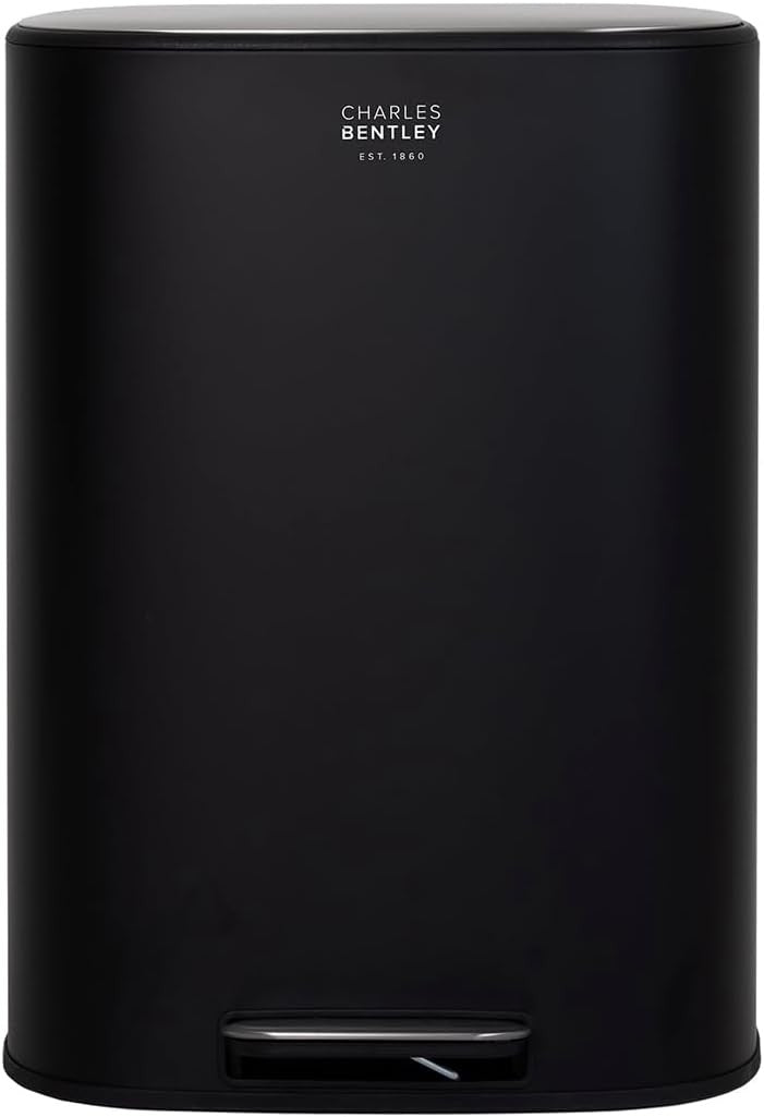 50L Black Pedal Kitchen Bin Soft Close Stainless Steel