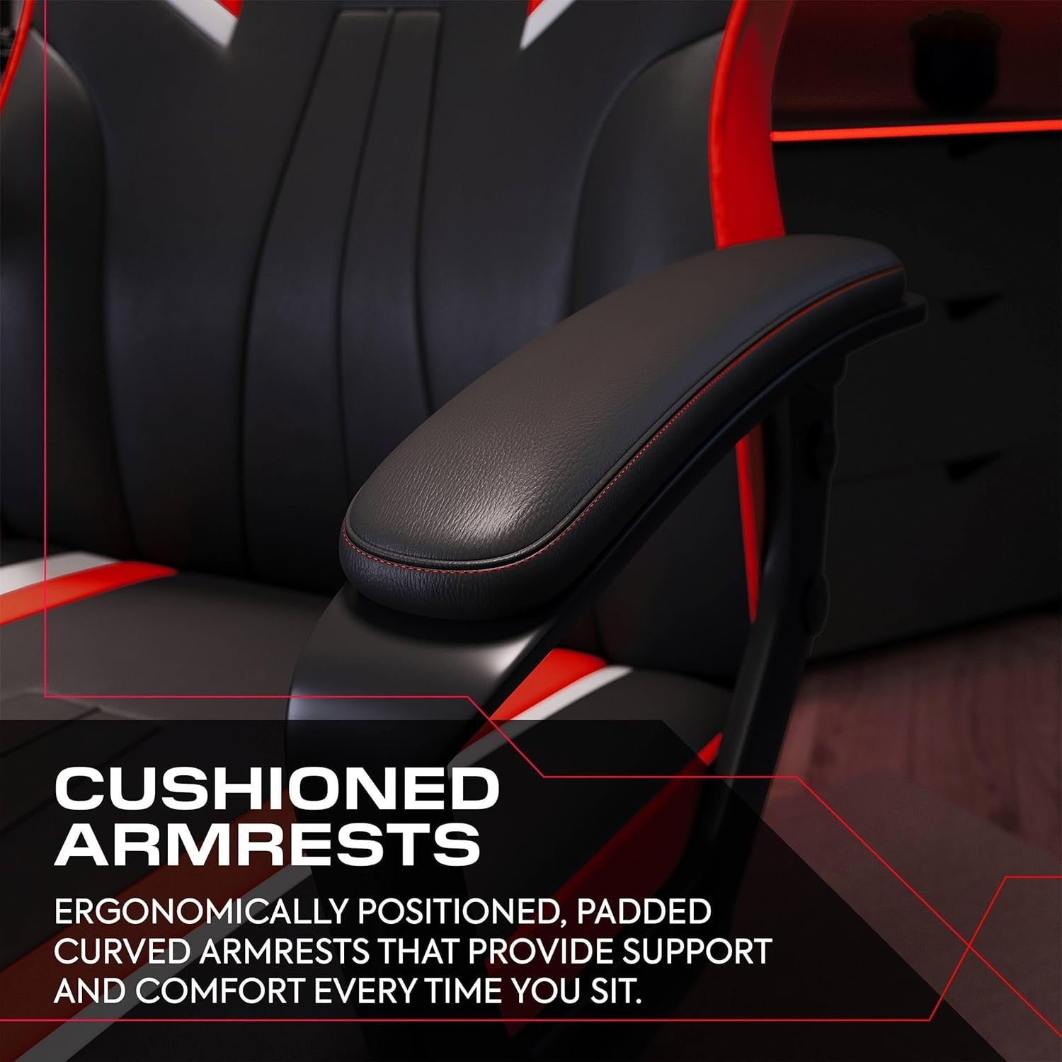 High Back Ergonomic Gaming Chair Wide Seat Adjustable Red