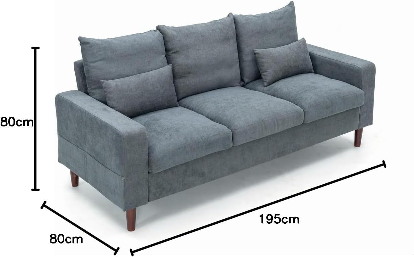 3 Seater Grey Fabric Sofa Upholstered Modern Couch for Living Room Flat