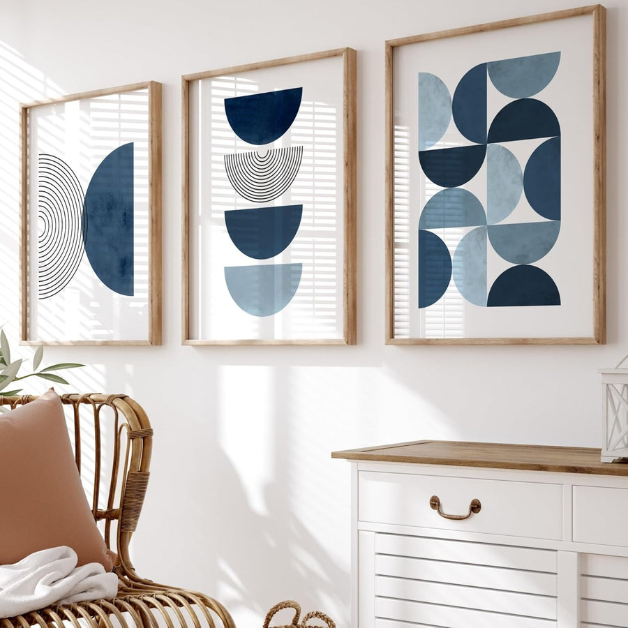 Navy Blue Wall Art Prints Set of 3 A3 Unframed