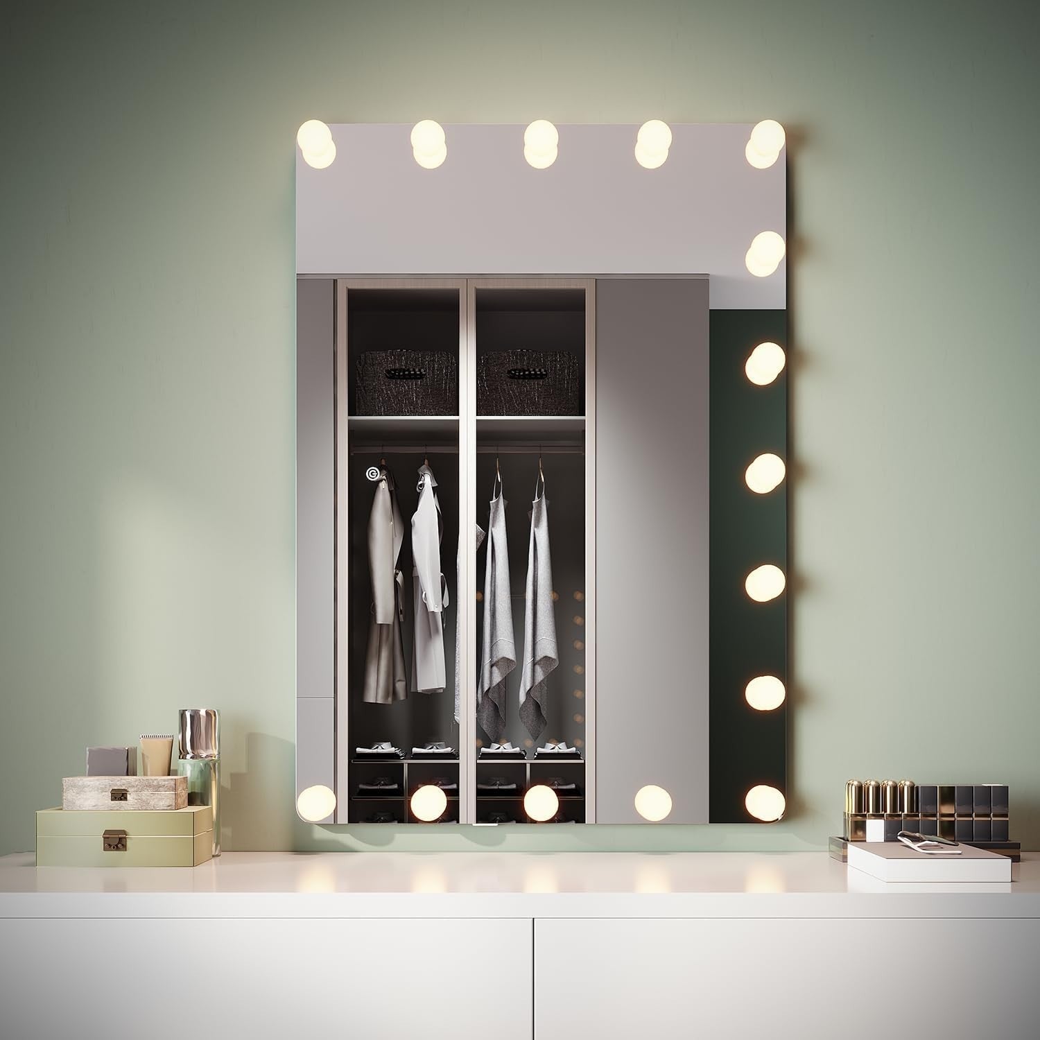 Lighted Makeup Mirror with 15 Dimmable LED Bulbs, Touch Control, 3 Colors