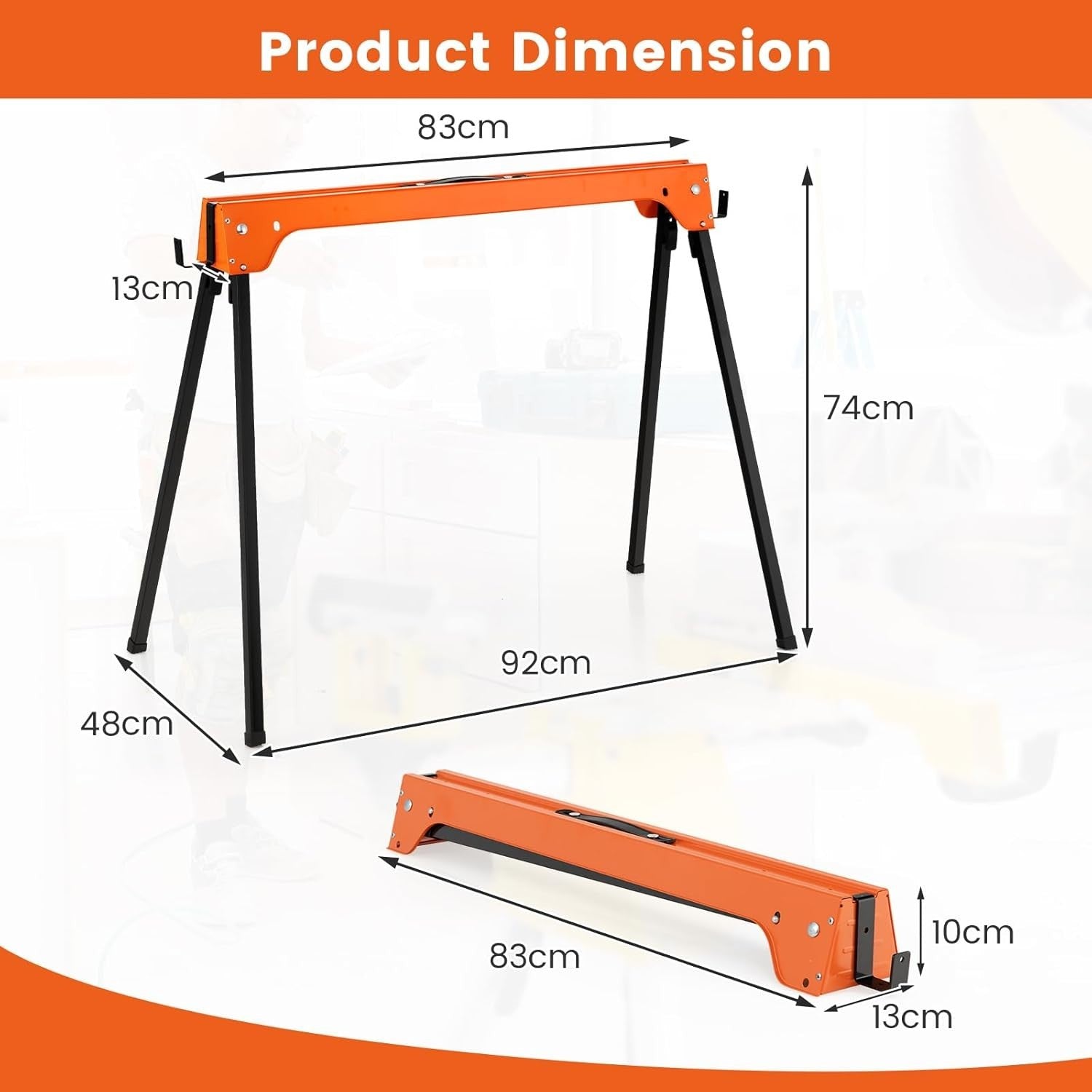 Heavy Duty Folding Saw Horses Pair 227kg Each Steel Trestles w/ Support Arms
