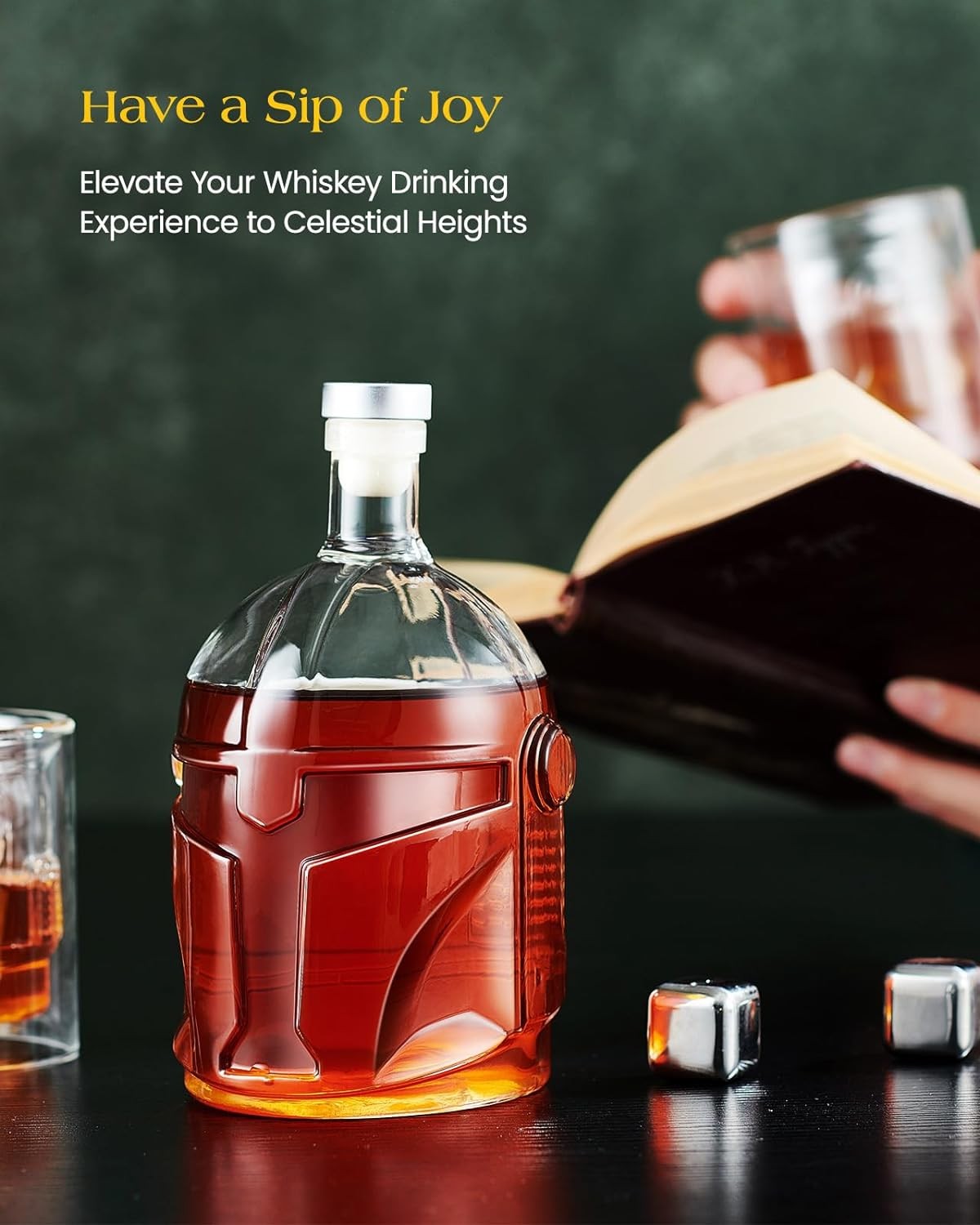 Transparent Helmet Whiskey Decanter 34oz with 2 Glasses – Men’s Bar Gift