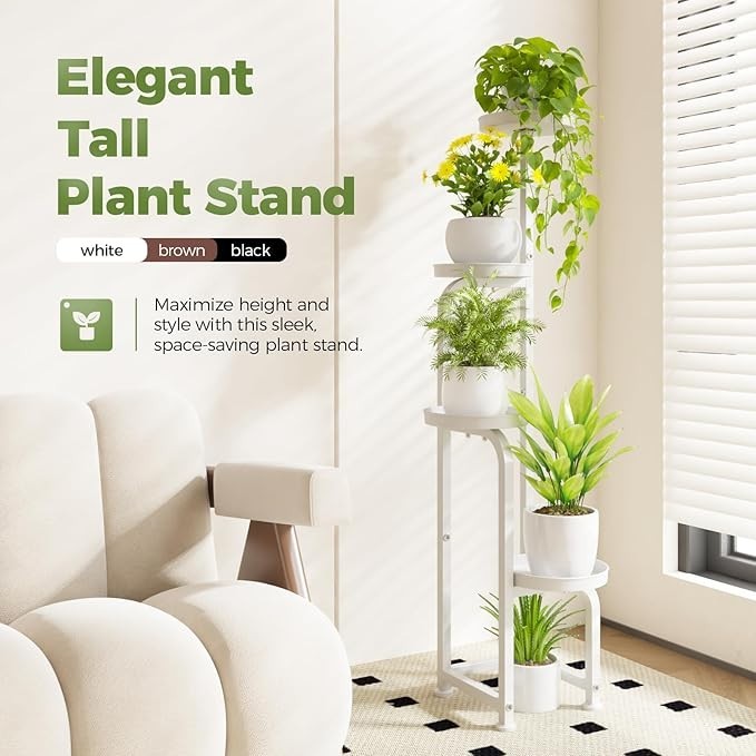 4 Tier White Metal Plant Stand Indoor Outdoor Spiral Flower Shelf